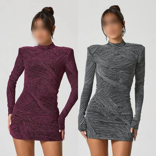 K23ds642 New 2024 Spring Patchwork Crew Neck Long Sleeve Mini Dress Solid Bodycon Sexy Casual Fashion Dress For Women Lady