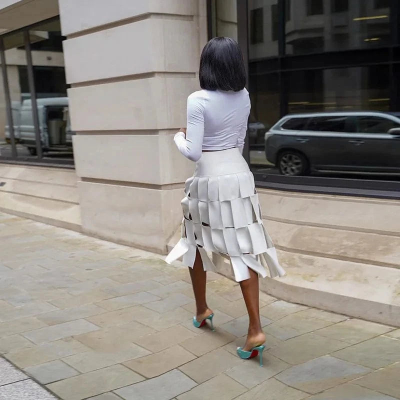 K23j39543 Autumn 2024 New Hole See Through High Waist Skirt Solid Loose Casual Outfit Streetwear Fashion Skirt For Women