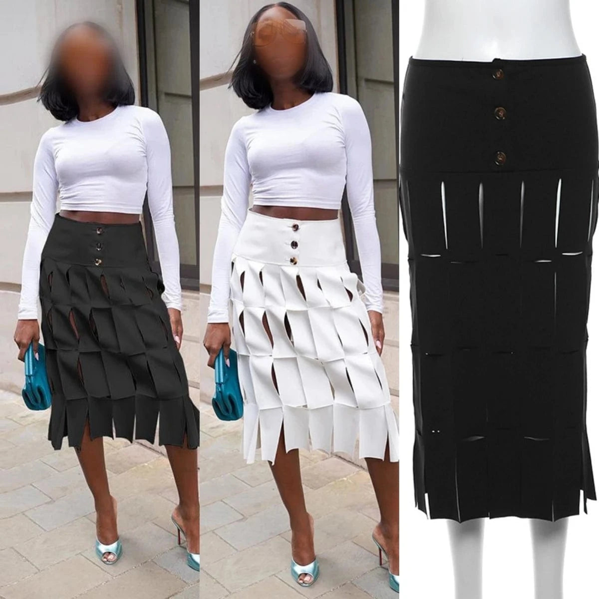 K23j39543 Autumn 2024 New Hole See Through High Waist Skirt Solid Loose Casual Outfit Streetwear Fashion Skirt For Women