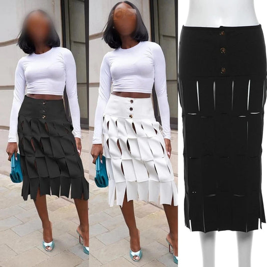 K23j39543 Autumn 2024 New Hole See Through High Waist Skirt Solid Loose Casual Outfit Streetwear Fashion Skirt For Women