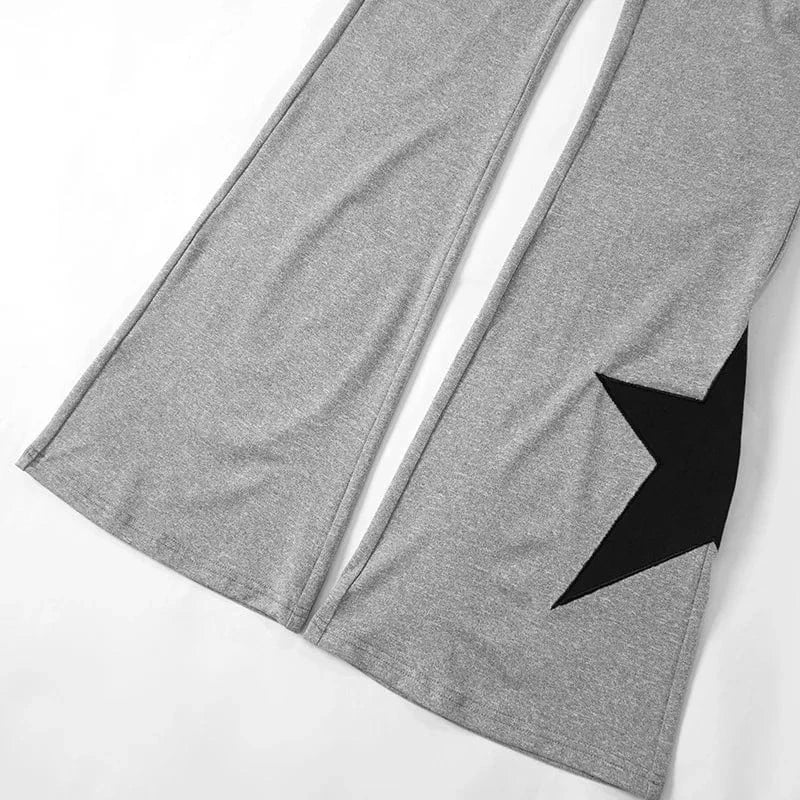 K23pt526 Autumn Winter 2023 New Pentagram Patchwork High Waist Flared Pant Solid Bodycon Casual Trouser For Women Lady