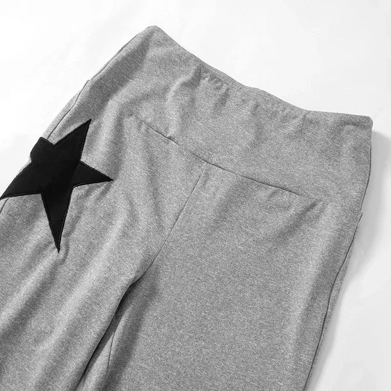 K23pt526 Autumn Winter 2023 New Pentagram Patchwork High Waist Flared Pant Solid Bodycon Casual Trouser For Women Lady