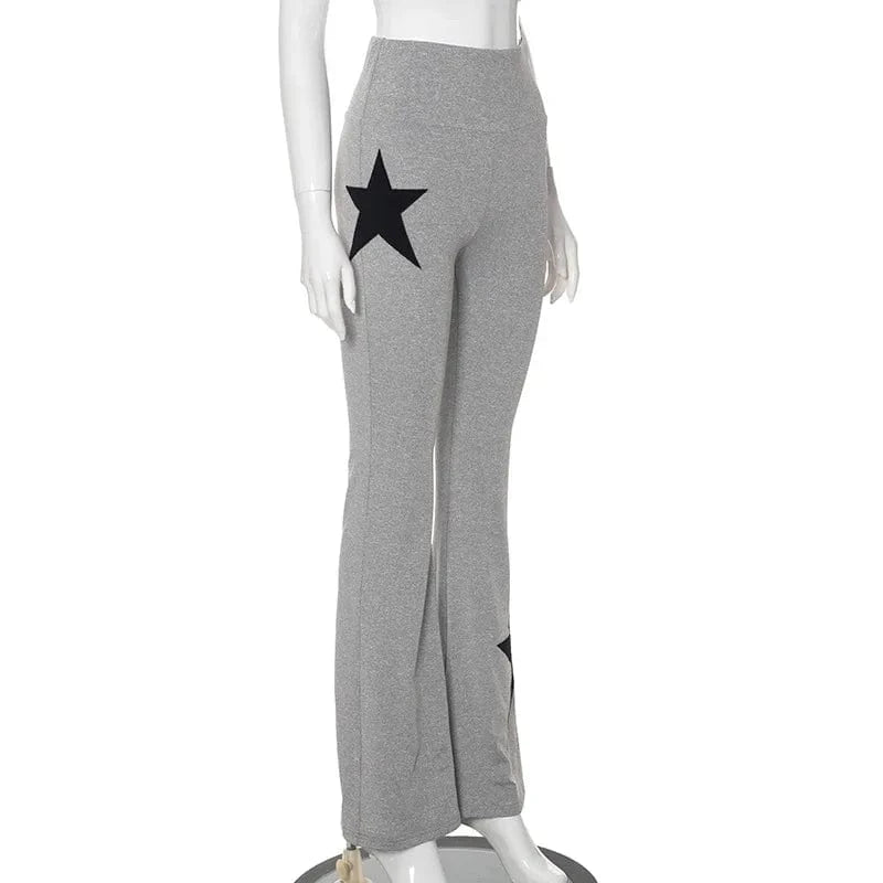 K23pt526 Autumn Winter 2023 New Pentagram Patchwork High Waist Flared Pant Solid Bodycon Casual Trouser For Women Lady