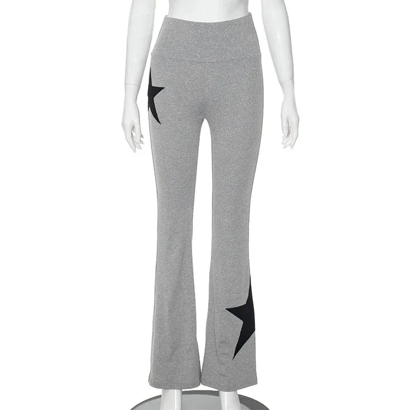 K23pt526 Autumn Winter 2023 New Pentagram Patchwork High Waist Flared Pant Solid Bodycon Casual Trouser For Women Lady