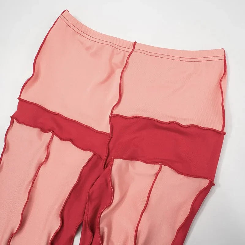 K23pt603 New Fashion 2024 Spring Patchwork High Waist Pant Bodycon Casual Bump Color Streetwear Trouser For Women Lady