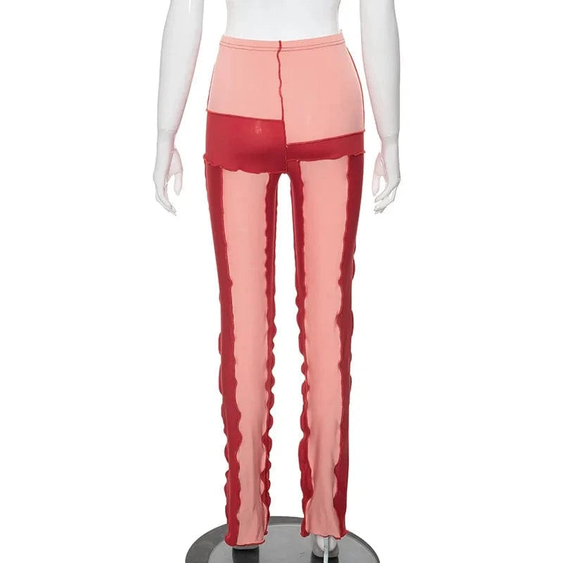 K23pt603 New Fashion 2024 Spring Patchwork High Waist Pant Bodycon Casual Bump Color Streetwear Trouser For Women Lady