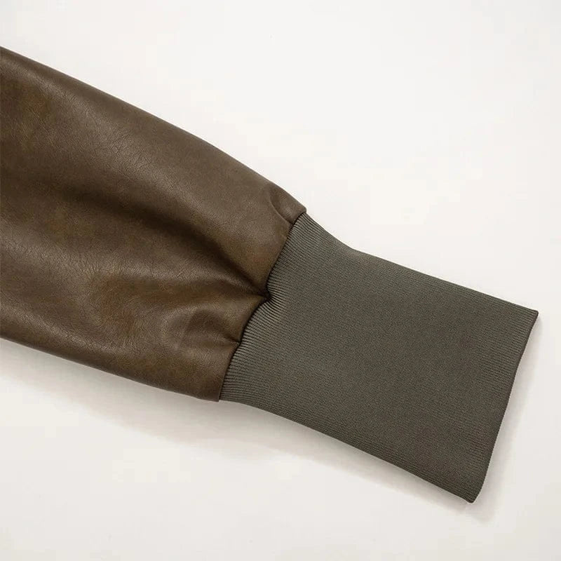 K23tp533 Fashion 2024 New Autumn Winter Pu Leather Patchwork Long Sleeve Crop Coat Bodycon Casual Coat For Women Lady