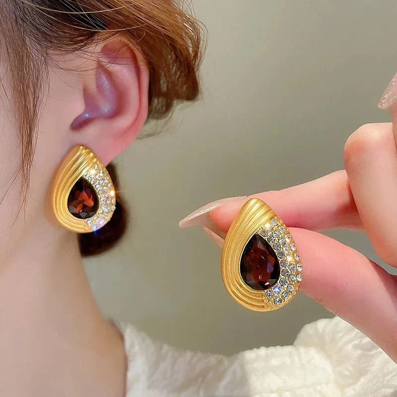 KAITIN Vintage Exaggerated Diamond Drop Earrings Necklace Set Chunky Chain Necklace Set Jewelry Women Accessories