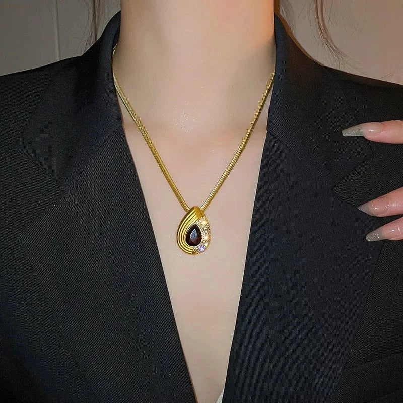 KAITIN Vintage Exaggerated Diamond Drop Earrings Necklace Set Chunky Chain Necklace Set Jewelry Women Accessories