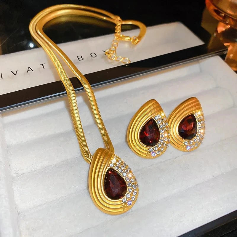 KAITIN Vintage Exaggerated Diamond Drop Earrings Necklace Set Chunky Chain Necklace Set Jewelry Women Accessories