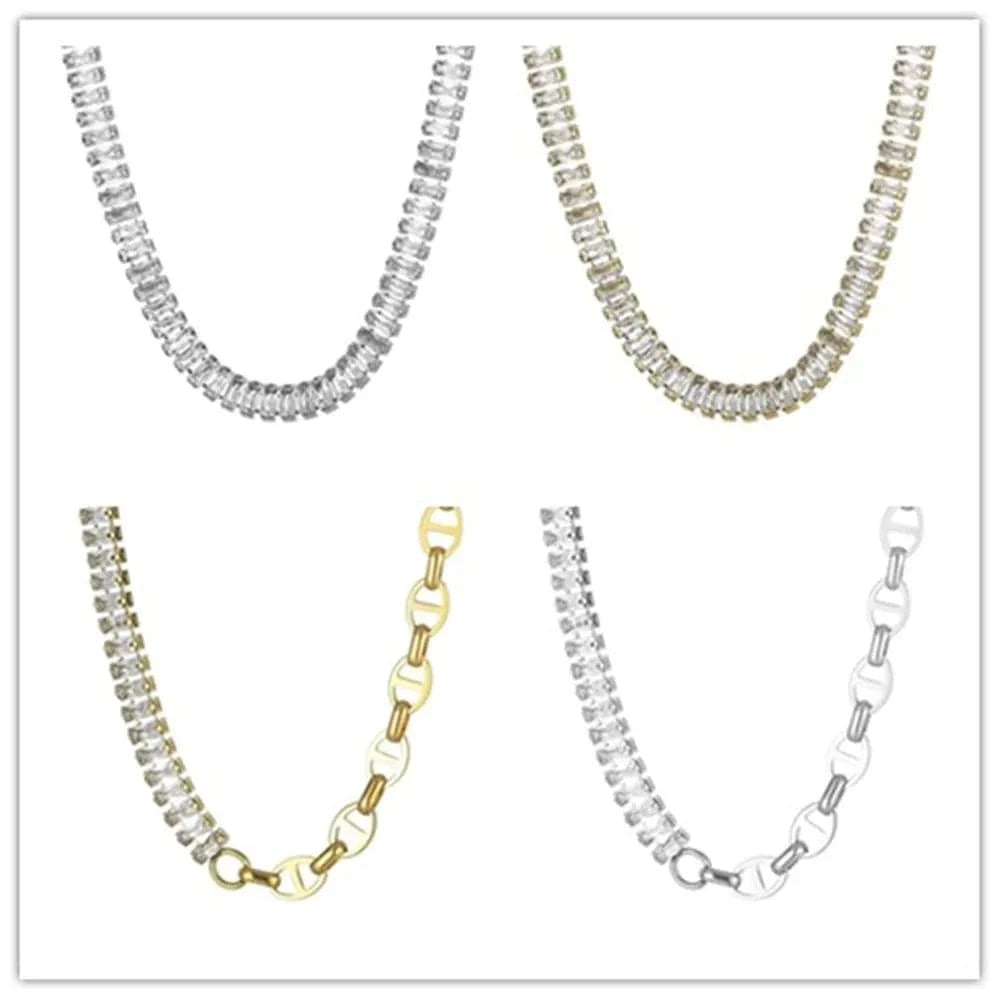 Kalen Women's Jewelry Sets Rectangles Zircon Patchwork Chain Stainless Steel Necklace Bracelet