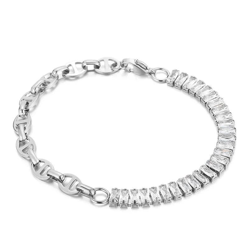 Kalen Women's Jewelry Sets Rectangles Zircon Patchwork Chain Stainless Steel Necklace Bracelet