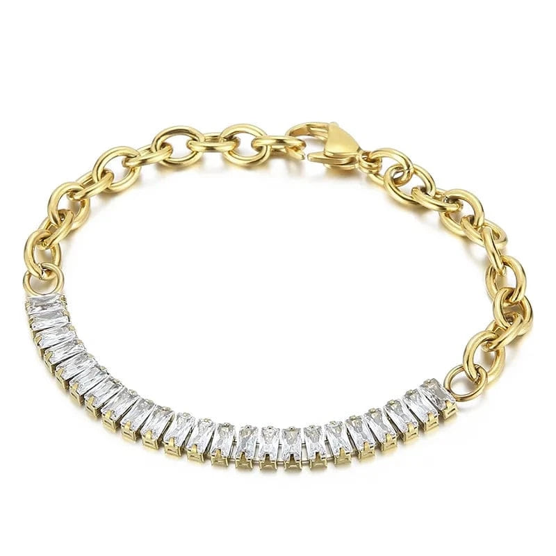 Kalen Women's Jewelry Sets Rectangles Zircon Patchwork Chain Stainless Steel Necklace Bracelet