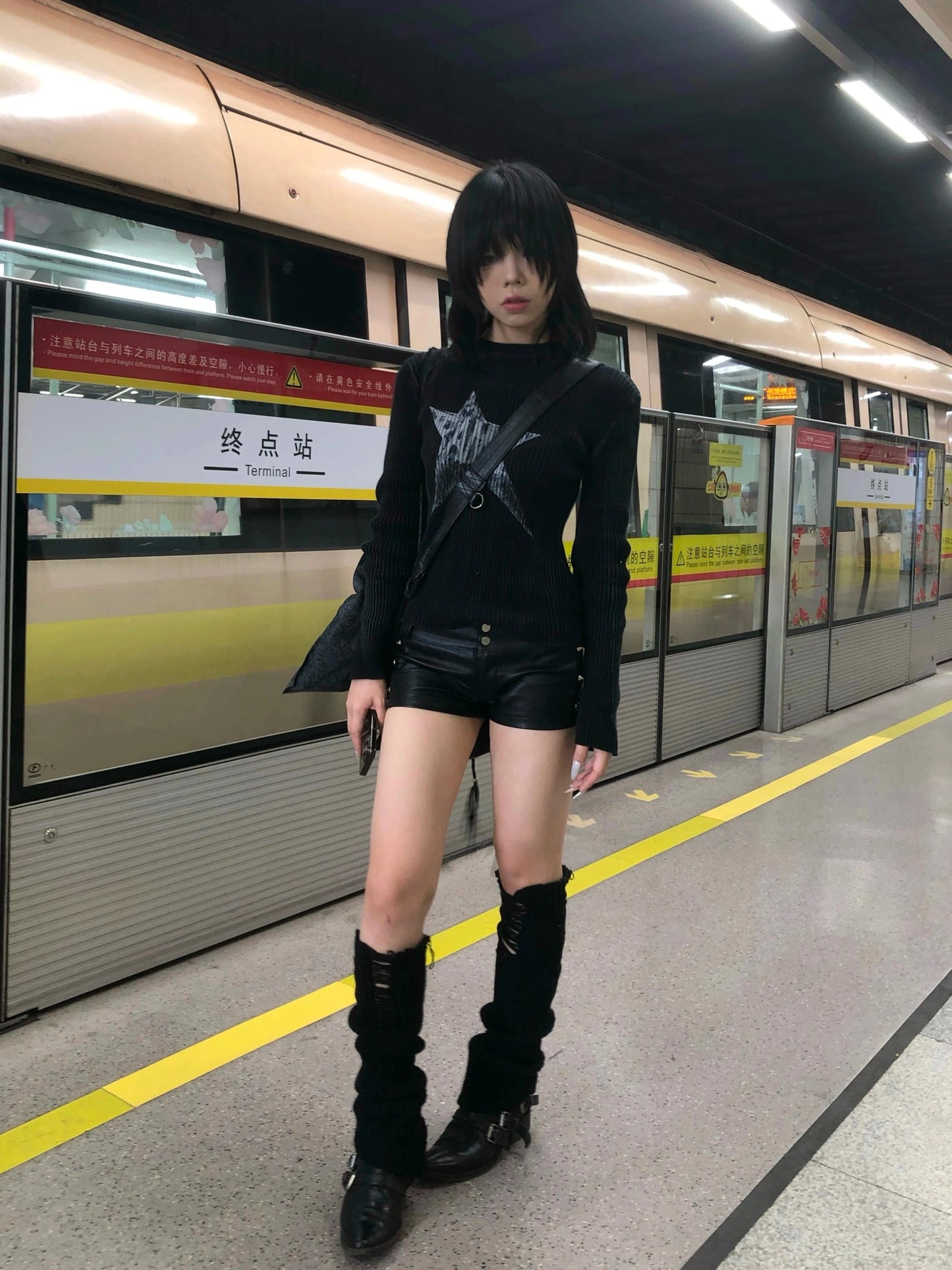 Karrram Japanese Y2k Black Knitted Tops Trashy 2000s Style Long Sleeve Knit T-shirt Vintage Harajuku Distressed Knitwear Grunge