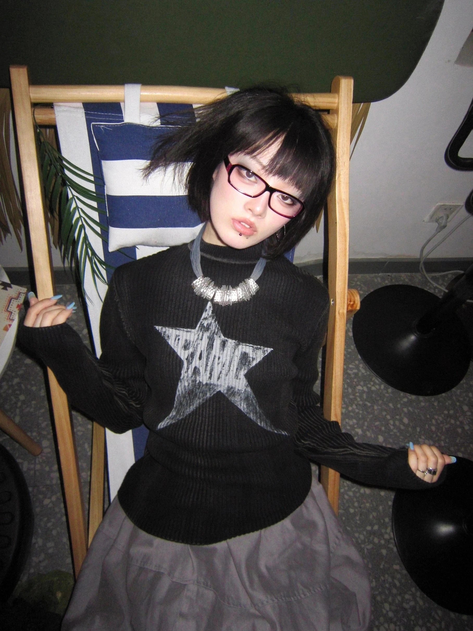 Karrram Japanese Y2k Black Knitted Tops Trashy 2000s Style Long Sleeve Knit T-shirt Vintage Harajuku Distressed Knitwear Grunge