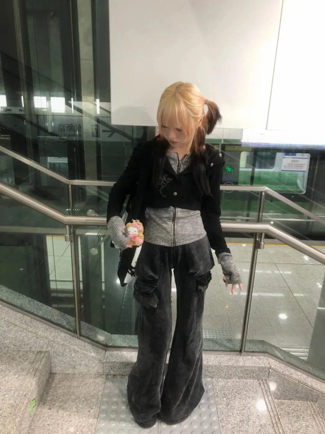 Karrram Japanese Y2k Fake Two-piece Knitted Tops Trashy 2000s Hooded Jacket Vintage Harajuku Knitwear Grunge Aesthetics American