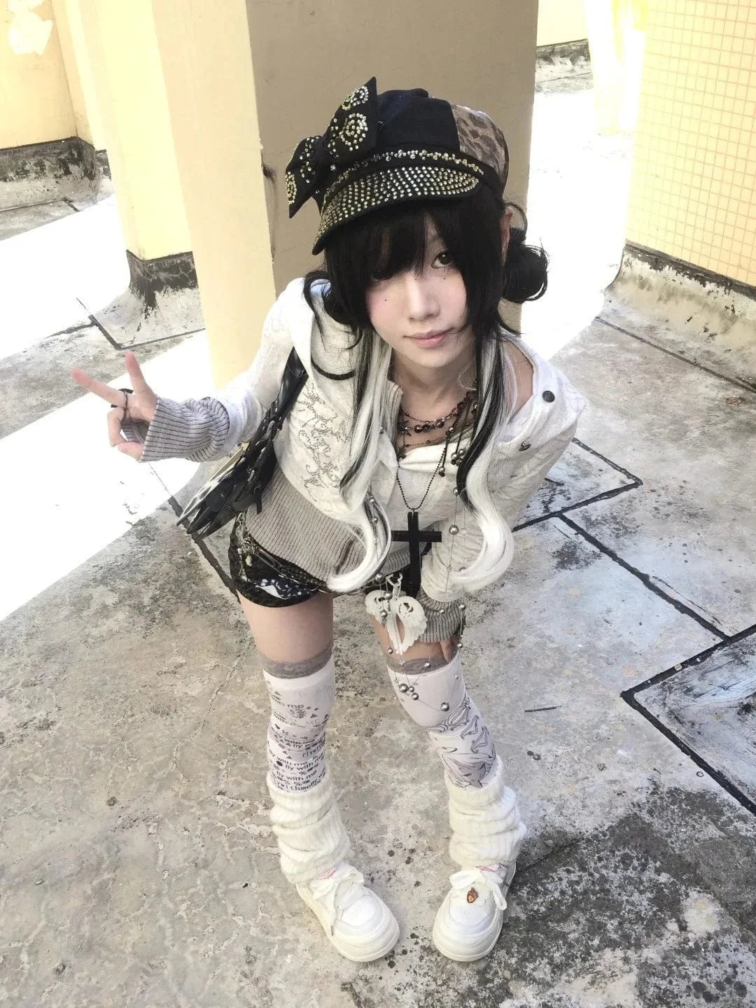 Karrram Japanese Y2k Fake Two-piece Knitted Tops Trashy 2000s Hooded Jacket Vintage Harajuku Knitwear Grunge Aesthetics American