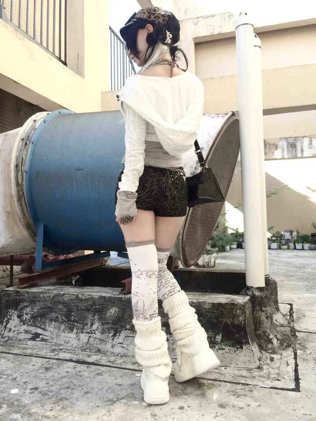 Karrram Japanese Y2k Fake Two-piece Knitted Tops Trashy 2000s Hooded Jacket Vintage Harajuku Knitwear Grunge Aesthetics American