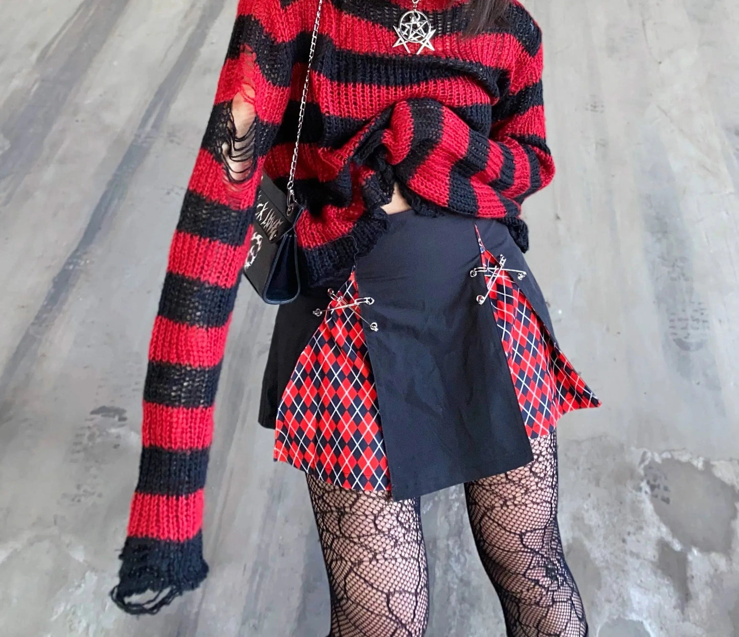 Karrram Punk Gothic Sweater Emo Tops E-girls Mall Goth Pullovers Y2k Harajuku Grunge Clothes Alt Dark Aesthetic Striped Jumpers