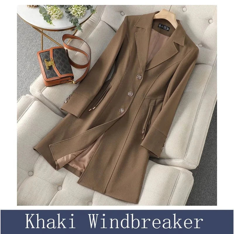 Khaki / L / CHINA High End Female Coat Long Slim Trench Coat For Women’S England Single Breasted Khaki Women Windbreaker Larger Size Outwear