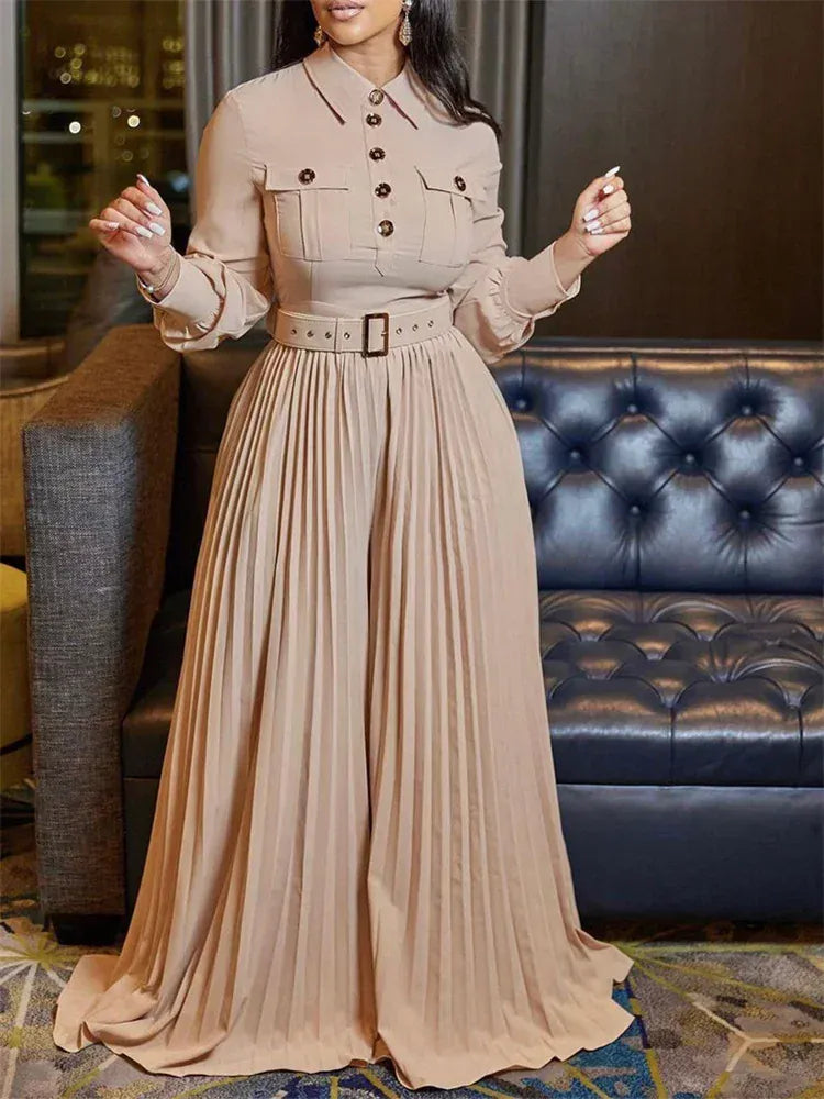 Khaki / S Wmstar Jumpsuit Women's Clothing Office Lady Button Fashion Maxi Rompers New in Fall Clothes Wholesale Dropshipping with Belt
