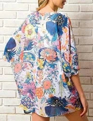 Kimono Beach Custom Blue Casual Floral Bohemian Women Short Kimono Beach Cover Up Dress For Bikini Wrap