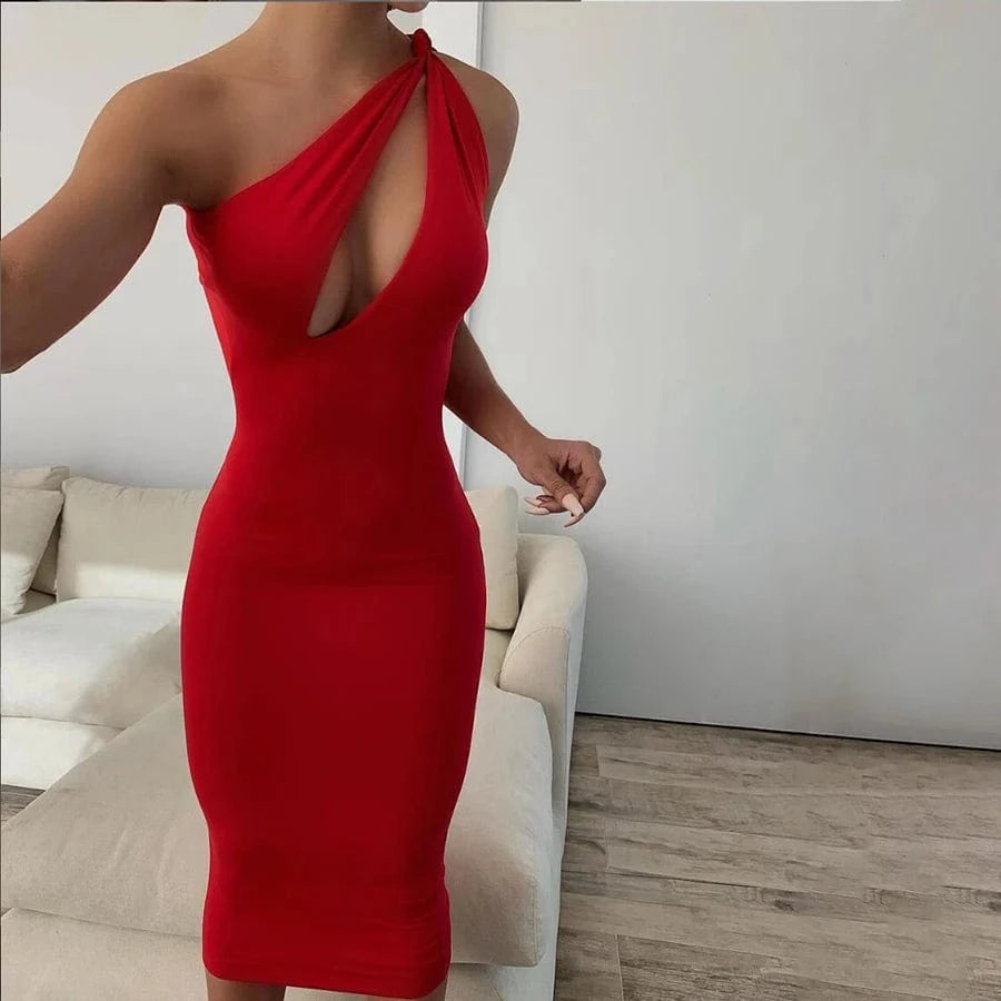 Kliou K21D01195 arrivals summer collection women asymmetrical design hollow 2023 solid sexy midi dress women