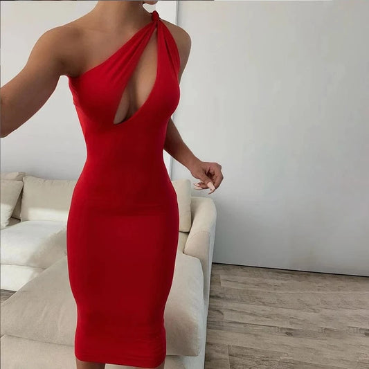 Kliou K21D01195 arrivals summer collection women asymmetrical design hollow 2023 solid sexy midi dress women