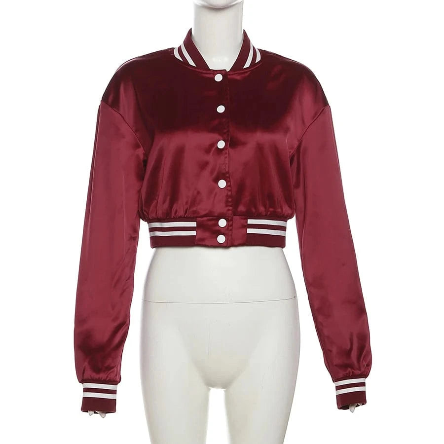 Kliou K23C34432 Autumn Women Short Preppy Style Ribbed Varsity Jacket Casual Old School Vintage Young Crop Tops Coat