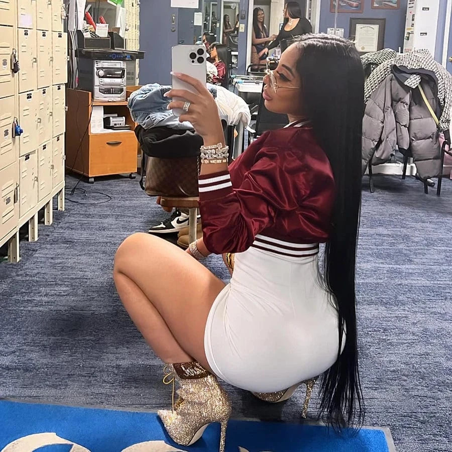 Kliou K23C34432 Autumn Women Short Preppy Style Ribbed Varsity Jacket Casual Old School Vintage Young Crop Tops Coat