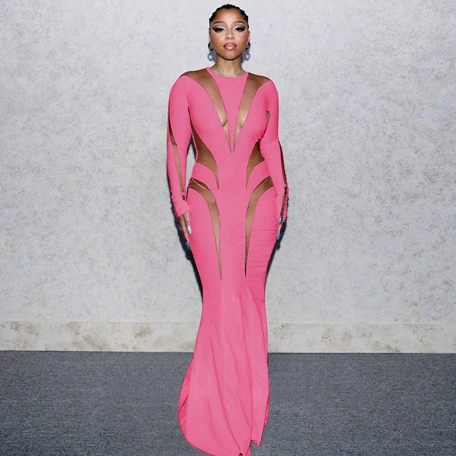 Kliou K23D34882 New arrivals long sleeve maxi dress white evening dress floor-length gown ladies slim dress