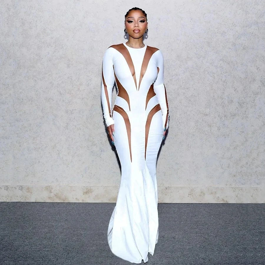 Kliou K23D34882 New arrivals long sleeve maxi dress white evening dress floor-length gown ladies slim dress