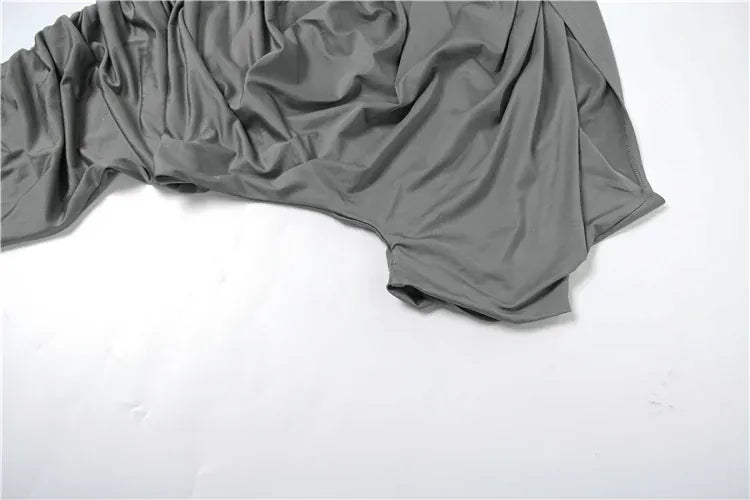 kliou Unique Irregular Women 2 Piece Set Solid Swinging Pleated Single Full Sleeve Turtleneck Tops+Matching Split Maxi Skirts