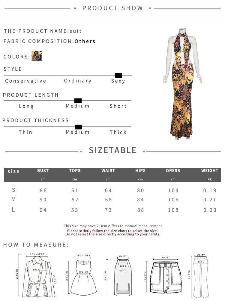 kliou Y2K Print Sexy Women 2 Piece Set Trend Sexy Hot High Street Halter Crop Tanks+Matchig Skirts Mujer Attractive Party Suits - SN Wigs & More