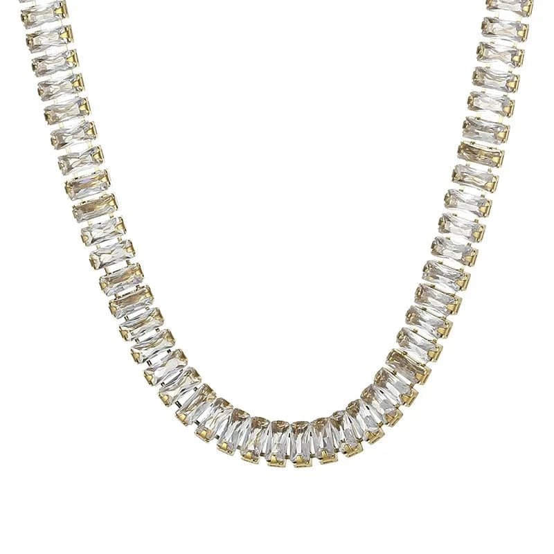 KN229236-Z Kalen Women's Jewelry Sets Rectangles Zircon Patchwork Chain Stainless Steel Necklace Bracelet