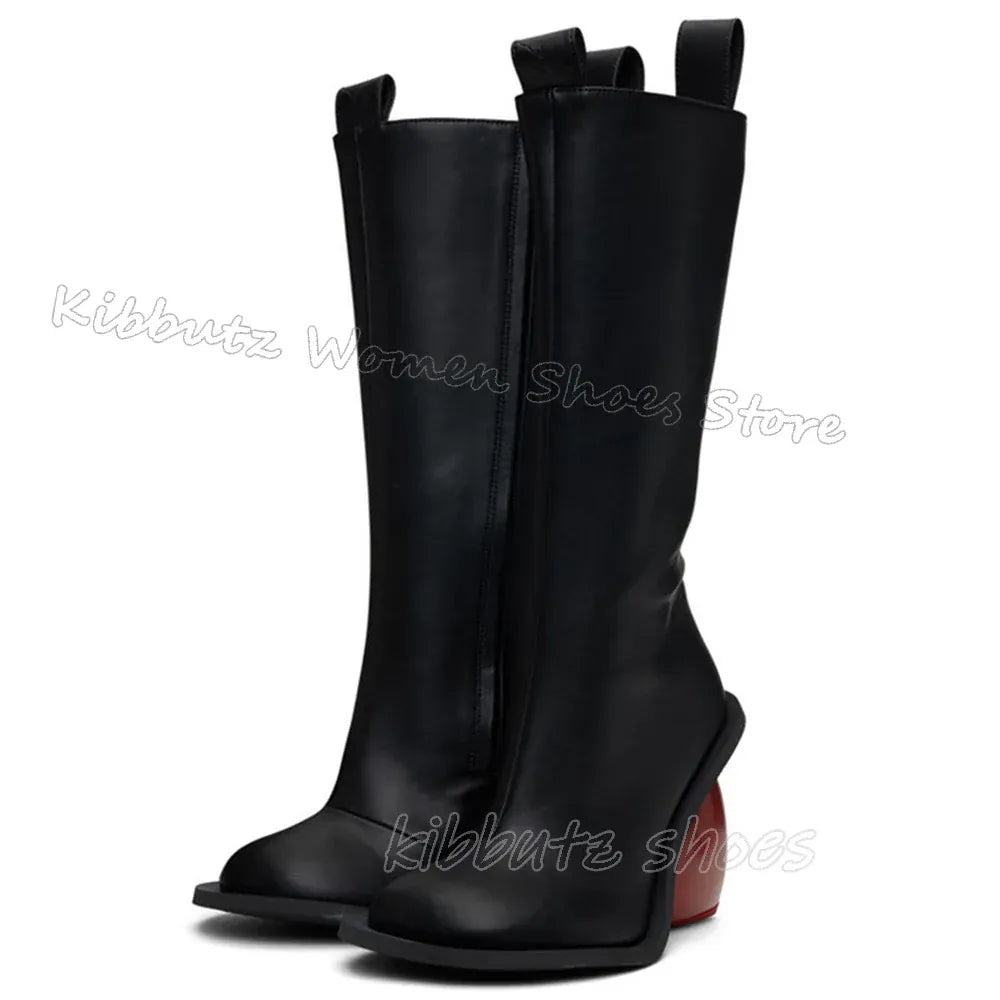 Knee High Boots Heart Shape Heels Luxury Leather Novelty Sexy Luxury Elegant Slip-On Women Shoes Newest Square Toe Solid Color