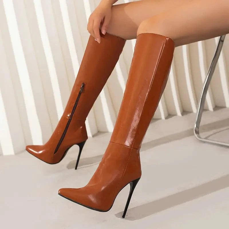 Knee High Botas Mujer Winter and Fall Leather Sexy Stiletto 2023 New Styles Women Boots for Lady