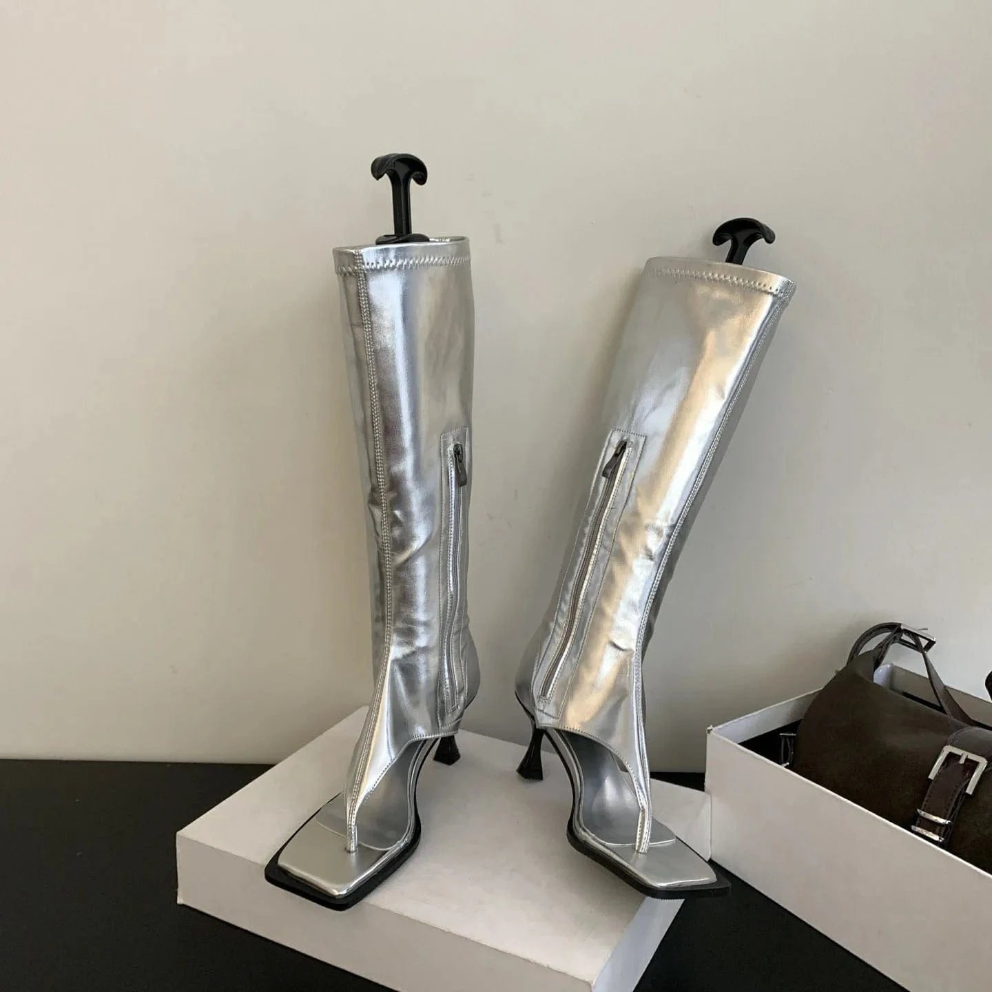 Knee High Long Boots For Ladies 2023 New Footwear Female Peep Toe Fashion Thin Heels Women Stretch Booties Shoes Flip Flops