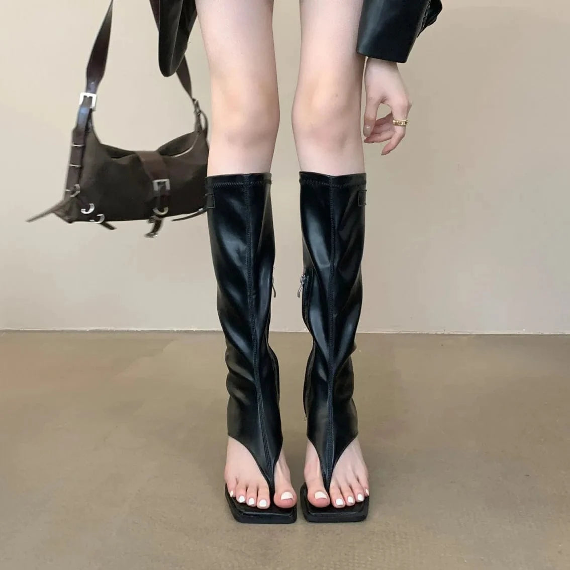 Knee High Long Boots For Ladies 2023 New Footwear Female Peep Toe Fashion Thin Heels Women Stretch Booties Shoes Flip Flops