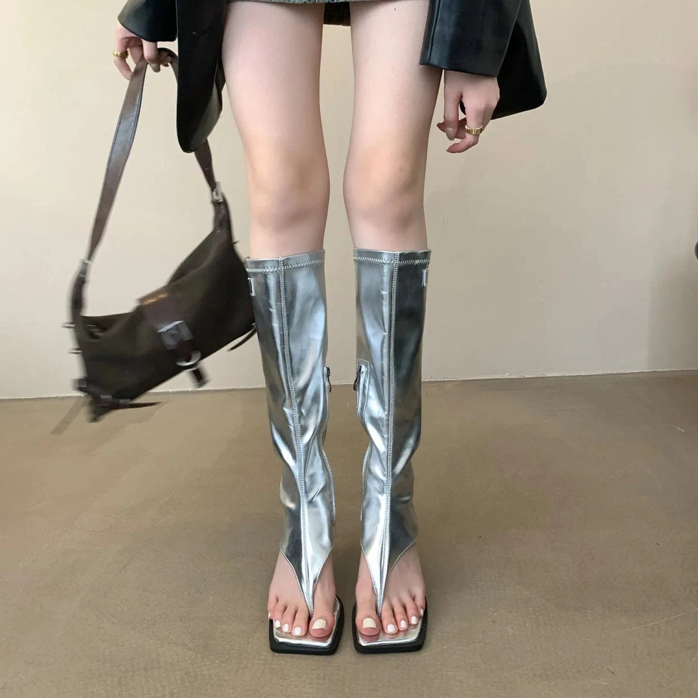 Knee High Long Boots For Ladies 2023 New Footwear Female Peep Toe Fashion Thin Heels Women Stretch Booties Shoes Flip Flops