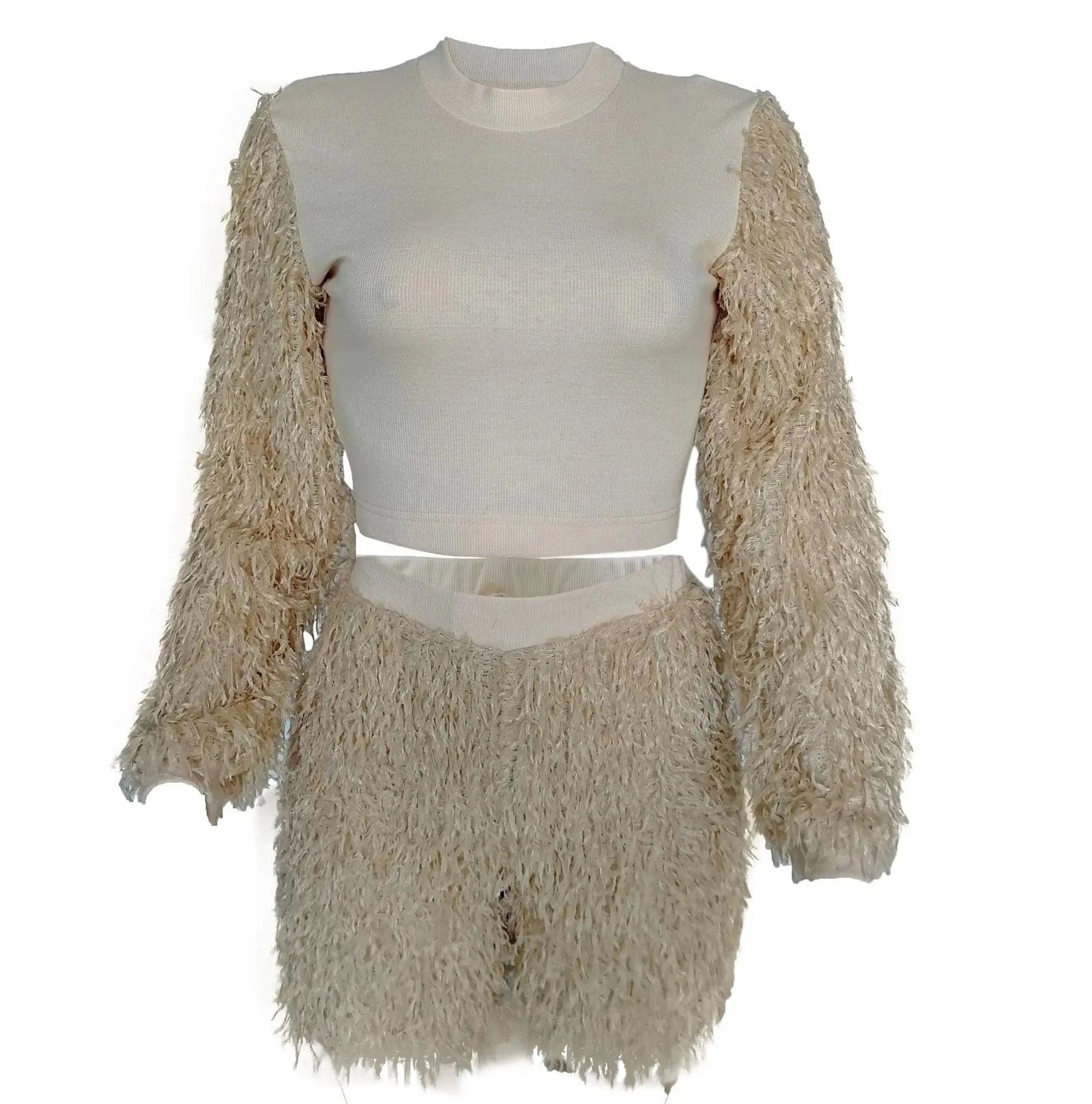 Knit 2 Piece Furry Two Piece Set Cozy 2 pc Sweater Short Sets Winter Matching Shorts Set Sweater Women