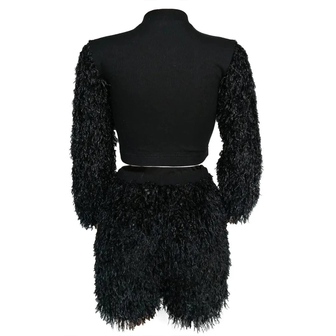 Knit 2 Piece Furry Two Piece Set Cozy 2 pc Sweater Short Sets Winter Matching Shorts Set Sweater Women