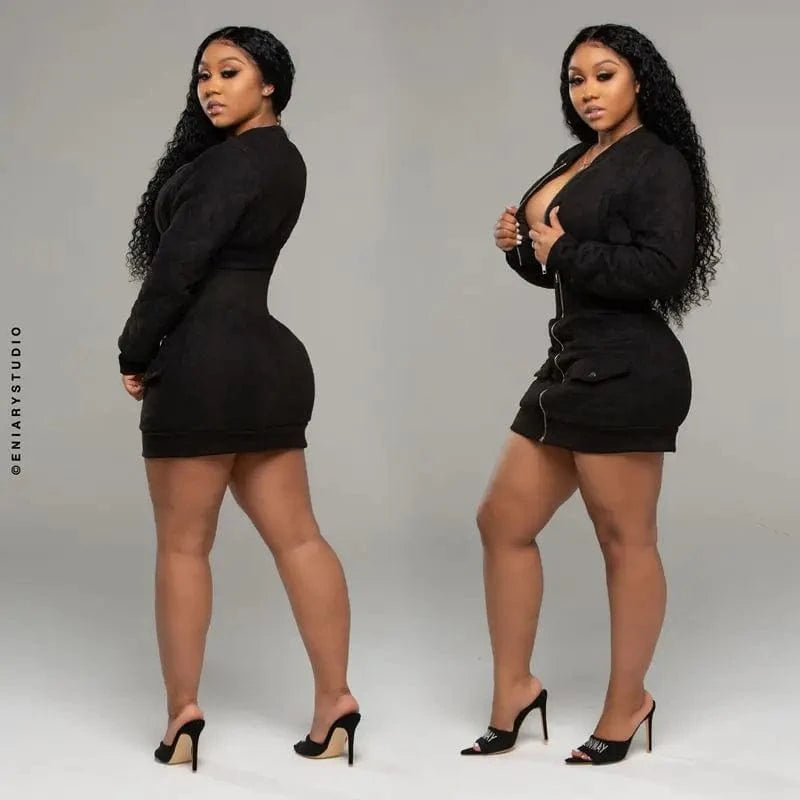 Knit 2-piece sexy zipper miniskirt suit jacket short skirt suit winter collocation tight waist short skirt suit women