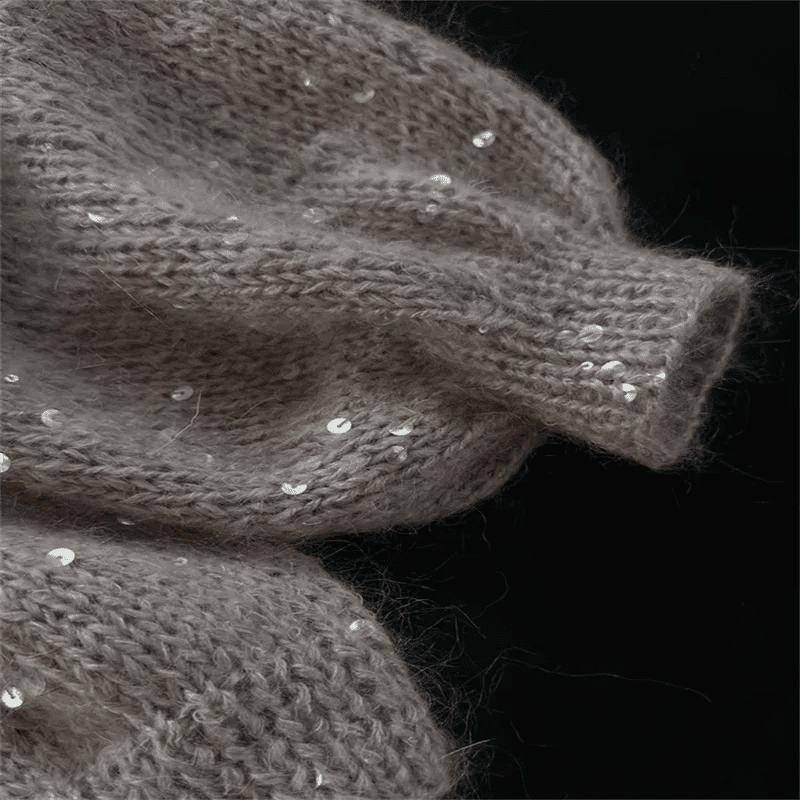 Knit Sweater With Sequin Embellishment Stand Collar Y2K Style Regular Fit Heavyweight Knit - SN Wigs & More