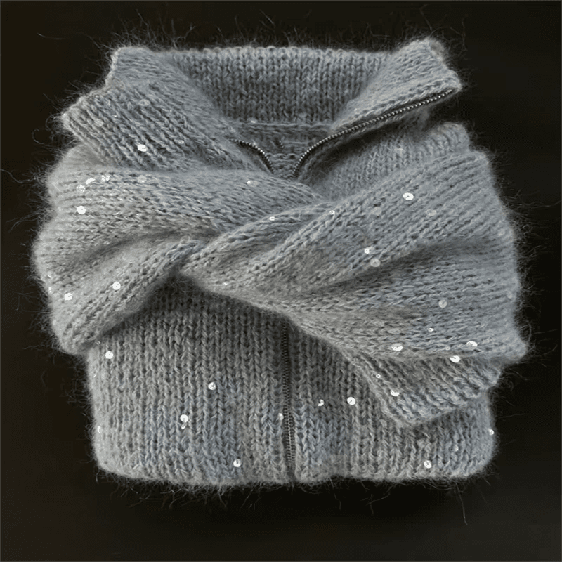 Knit Sweater With Sequin Embellishment Stand Collar Y2K Style Regular Fit Heavyweight Knit - SN Wigs & More