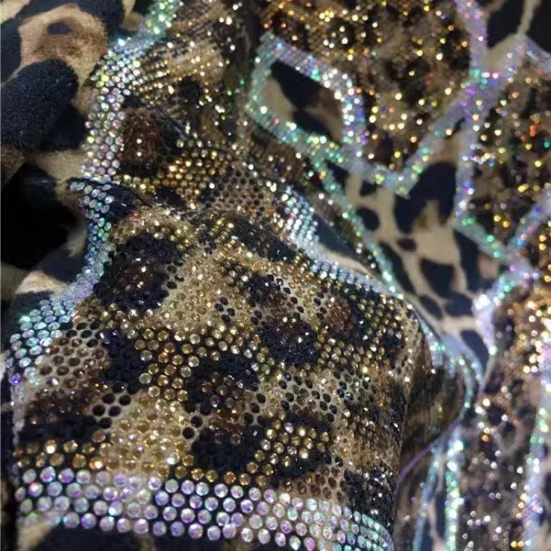 Knit Turtleneck Long Sleeve Top With Rhinestone Embellishments Leopard Print Glam - SN Wigs & More