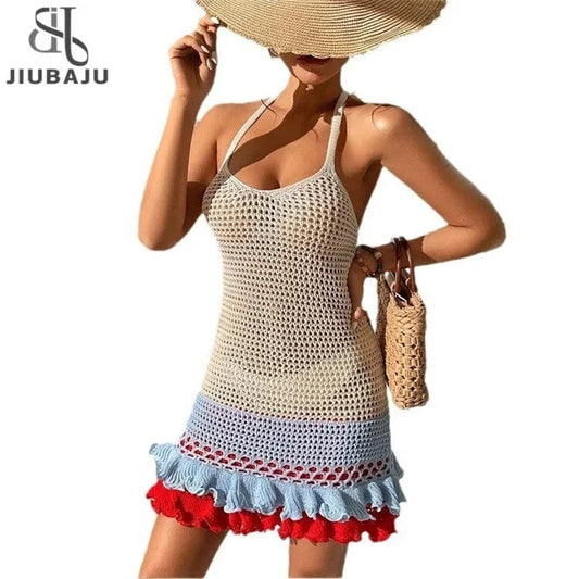 Knit Women Halter Bud Dress Summer Patchwork Skinny Bodycon Vacation Clubwar