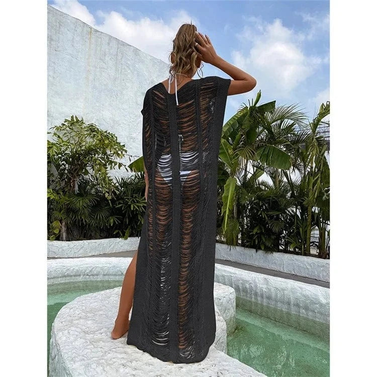 Knitted Beach Cover Up Crochet Pareo Bikini Cover Up Bathing Suit Cover Ups Tassel Long Beach Dress