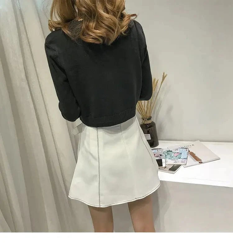 Knitted Cropped Cardigan Women Korean Short Sweater Long sleeve Crop Top V neck Fashion Y2k Clothes Green Blue