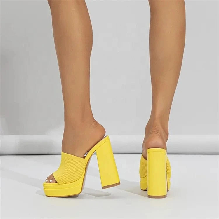 Knitted Platform Chunky High Heels Slippers Women Catwalk Roma Style Peep Toe Fashion Ladies Shoes Sandals